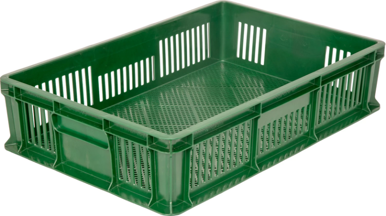 Ящик 600х400х140 мм перфорированный без ручек зелёный купить в Великом Новгороде Ящик 600х400х140 мм перфорированный без ручек зелёный купить в Великом Новгороде