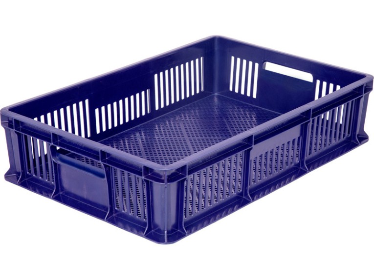 Ящик 600х400х140 мм перфорированный с полузакрытой ручкой синий купить в Великом Новгороде