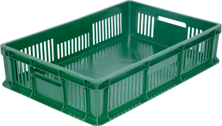 Ящик 600х400х140 мм дно сплош.стенки перф. с полузакрытой ручкой зеленый купить в Великом Новгороде Ящик 600х400х140 мм дно сплош.стенки перф. с полузакрытой ручкой зеленый купить в Великом Новгороде