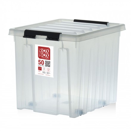 Контейнер Rox Box Original 50 (500х390х390 мм с крышкой и клипсами, на роликах, прозрачный)