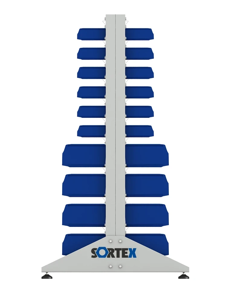Стеллаж для пластиковых лотков SORTEX двухсторонний 1500x1000x800.04 купить в Великом Новгороде