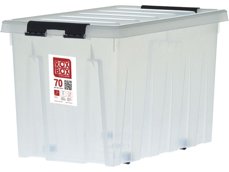 Контейнер Rox Box Original 70 (580х390х350 мм с крышкой и клипсами, на роликах, прозрачный) купить в Великом Новгороде